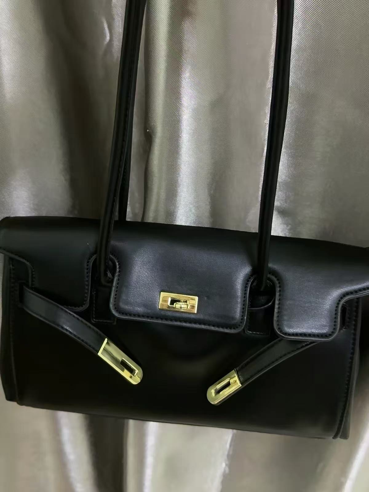Women's Vegan Leather Turn-Lock Closure Top Handle Bag with Gold Hardware photo review