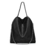 Sac seau à bandoulière pour femme, en cuir vegan, avec chaîne tressée