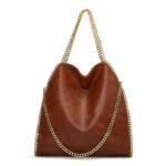 Sac seau à bandoulière pour femme, en cuir vegan, avec chaîne tressée