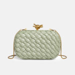 Pochette de sac à bandoulière pour femme en cuir vegan, à mailles tressées et fermoir à nœud