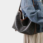 Women's Black Split Leather Printed Crossbody Shoulder Hobo Bag with Small Zipper Pouch