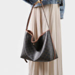 Women's Black Split Leather Printed Crossbody Shoulder Hobo Bag with Small Zipper Pouch