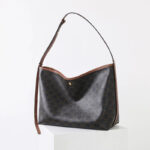 Women's Black Split Leather Printed Crossbody Shoulder Hobo Bag with Small Zipper Pouch