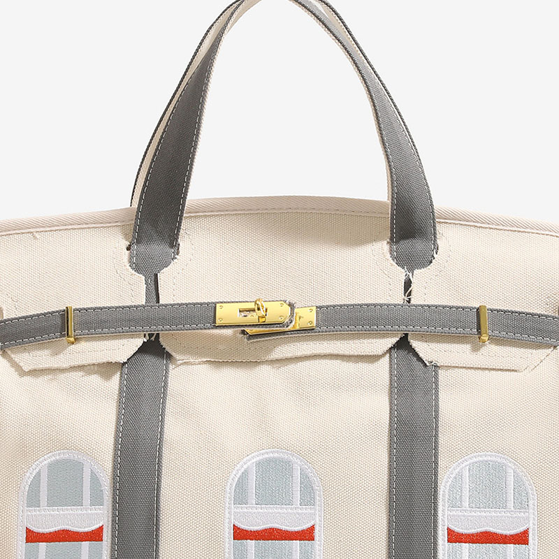 Women's Canvas Embroidered Window Top Handle Tote Bag