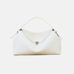 Women's Full-Grain Leather Dumpling-Shaped Flap Lock Top Handle Bag with Crossbody Strap