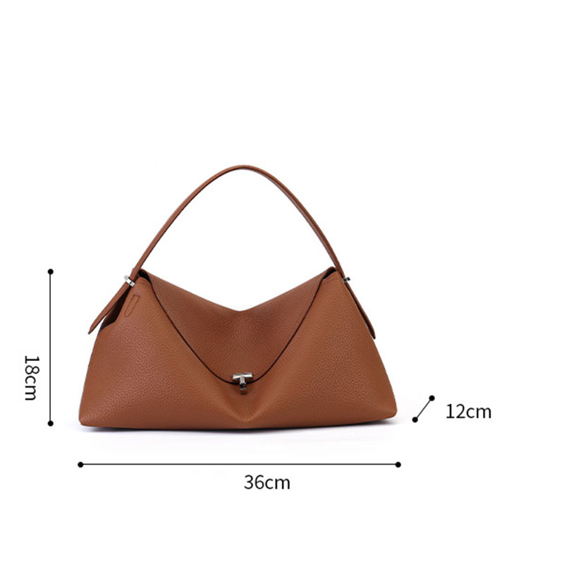 Women's Full-Grain Leather Dumpling-Shaped Flap Lock Top Handle Bag with Crossbody Strap