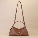 Women's Full-Grain Leather Dumpling-Shaped Flap Lock Top Handle Bag with Crossbody Strap