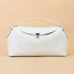 Women's Full-Grain Leather Dumpling-Shaped Flap Lock Top Handle Bag with Crossbody Strap