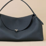 Women's Full-Grain Leather Dumpling-Shaped Flap Lock Top Handle Bag with Crossbody Strap