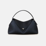 Women's Full-Grain Leather Dumpling-Shaped Flap Lock Top Handle Bag with Crossbody Strap