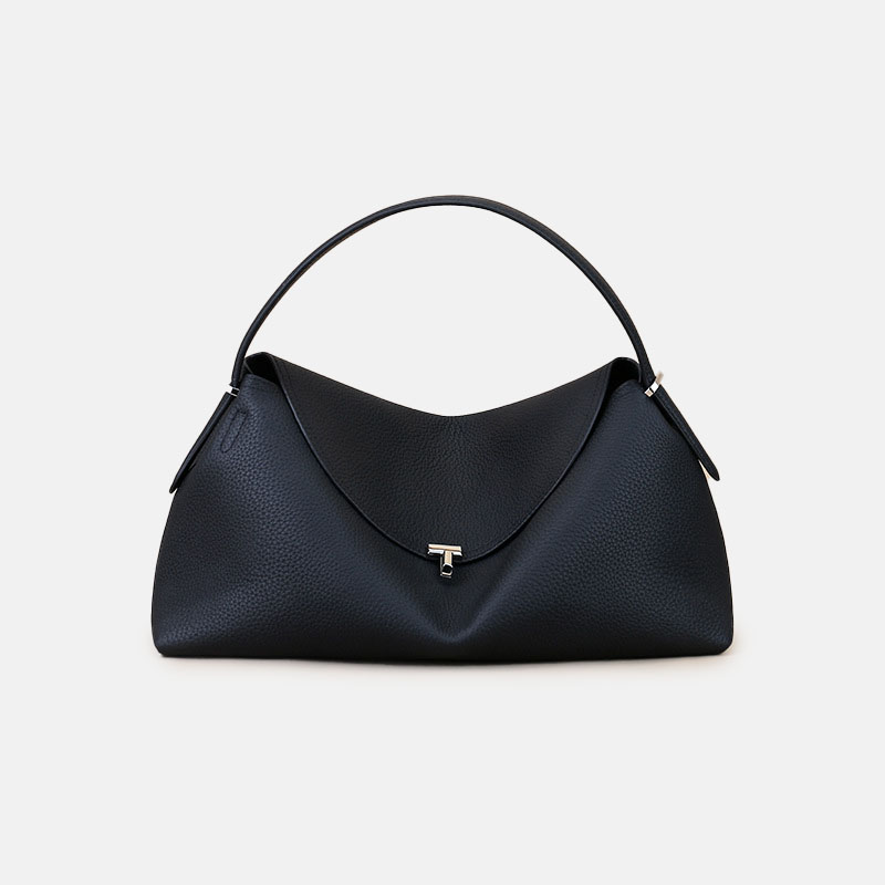 Women's Full-Grain Leather Dumpling-Shaped Flap Lock Top Handle Bag with Crossbody Strap