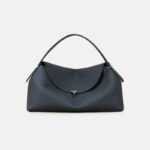 Women's Full-Grain Leather Dumpling-Shaped Flap Lock Top Handle Bag with Crossbody Strap