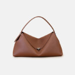Women's Full-Grain Leather Dumpling-Shaped Flap Lock Top Handle Bag with Crossbody Strap