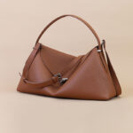 Women's Full-Grain Leather Dumpling-Shaped Flap Lock Top Handle Bag with Crossbody Strap