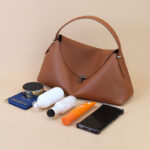 Women's Full-Grain Leather Dumpling-Shaped Flap Lock Top Handle Bag with Crossbody Strap