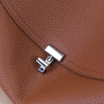 Women's Full-Grain Leather Dumpling-Shaped Flap Lock Top Handle Bag with Crossbody Strap