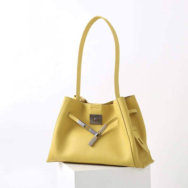 Women's Full-Grain Leather Structured Lock Crossbody Shoulder Hobo Bag