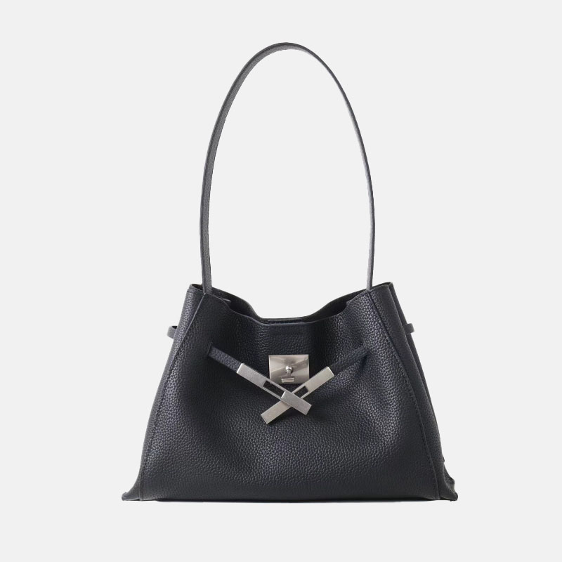 Women's Full-Grain Leather Structured Lock Crossbody Shoulder Hobo Bag