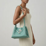 Women's Full-Grain Leather Textured Lock Detail Shoulder Hobo Bag