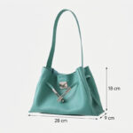 Women's Full-Grain Leather Textured Lock Detail Shoulder Hobo Bag
