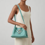 Women's Full-Grain Leather Textured Lock Detail Shoulder Hobo Bag