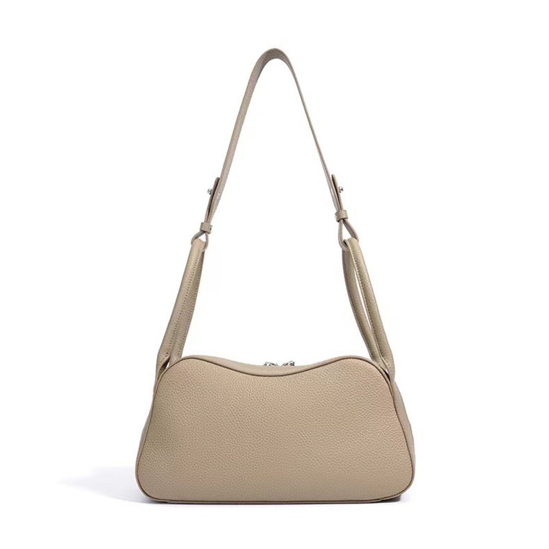 Sac à main à bandoulière en cuir pleine fleur avec poches frontales à double boucle pour femmes