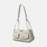 Sac à main à bandoulière en cuir pleine fleur avec poches frontales à double boucle pour femmes