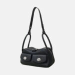 Sac à main à bandoulière en cuir pleine fleur avec poches frontales à double boucle pour femmes