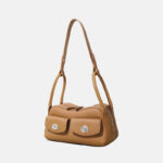Sac à main à bandoulière en cuir pleine fleur avec poches frontales à double boucle pour femmes
