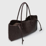 Women's Large Vegan Leather Woven Shoulder Tote Bag with Drawstring Inner Pouch