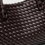 Women's Large Vegan Leather Woven Shoulder Tote Bag with Drawstring Inner Pouch