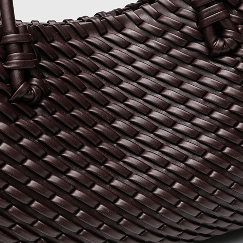 Women's Large Vegan Leather Woven Shoulder Tote Bag with Drawstring Inner Pouch