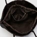 Women's Large Vegan Leather Woven Shoulder Tote Bag with Drawstring Inner Pouch