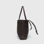 Women's Large Vegan Leather Woven Shoulder Tote Bag with Drawstring Inner Pouch