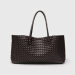 Women's Large Vegan Leather Woven Shoulder Tote Bag with Drawstring Inner Pouch