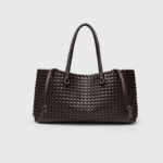 Women's Large Vegan Leather Woven Shoulder Tote Bag with Drawstring Inner Pouch