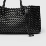 Women's Large Vegan Leather Woven Shoulder Tote Bag with Drawstring Inner Pouch