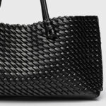 Women's Large Vegan Leather Woven Shoulder Tote Bag with Drawstring Inner Pouch