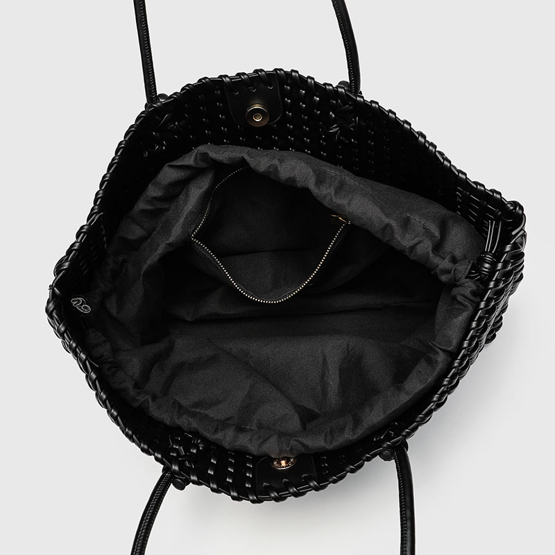 Women's Large Vegan Leather Woven Shoulder Tote Bag with Drawstring Inner Pouch