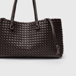 Women's Large Vegan Leather Woven Shoulder Tote Bag with Drawstring Inner Pouch