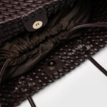Women's Large Vegan Leather Woven Shoulder Tote Bag with Drawstring Inner Pouch