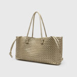 Women's Large Vegan Leather Woven Shoulder Tote Bag with Drawstring Inner Pouch