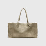 Women's Large Vegan Leather Woven Shoulder Tote Bag with Drawstring Inner Pouch