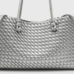 Women's Large Vegan Leather Woven Shoulder Tote Bag with Drawstring Inner Pouch