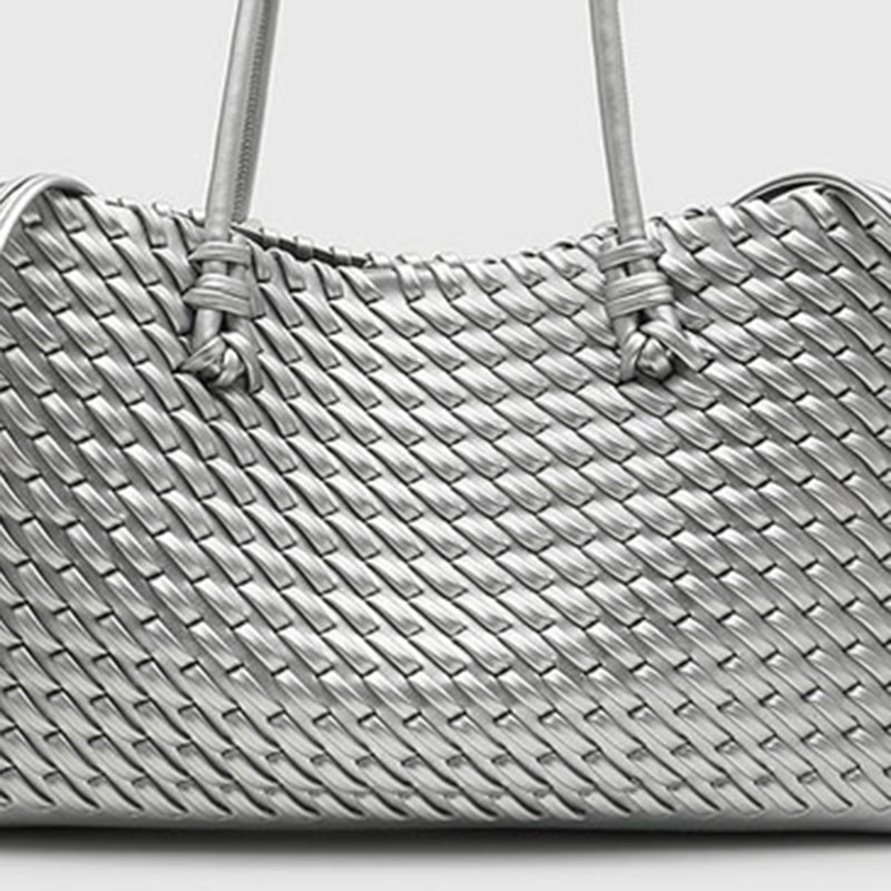 Women's Large Vegan Leather Woven Shoulder Tote Bag with Drawstring Inner Pouch