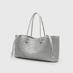 Women's Large Vegan Leather Woven Shoulder Tote Bag with Drawstring Inner Pouch