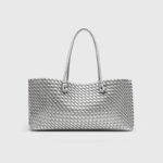 Women's Large Vegan Leather Woven Shoulder Tote Bag with Drawstring Inner Pouch