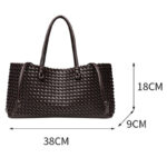 Women's Large Vegan Leather Woven Shoulder Tote Bag with Drawstring Inner Pouch