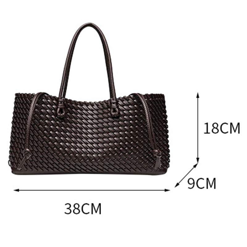 Women's Large Vegan Leather Woven Shoulder Tote Bag with Drawstring Inner Pouch