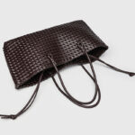Women's Large Vegan Leather Woven Shoulder Tote Bag with Drawstring Inner Pouch